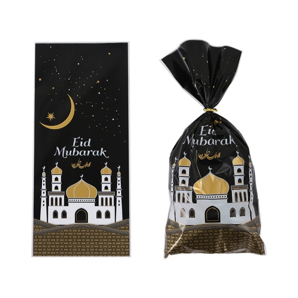 100 st Eid Mubarak presentpåsar med rep Presentförpackningspåse Tillbehör för förvaringspåse för godisdessertkex