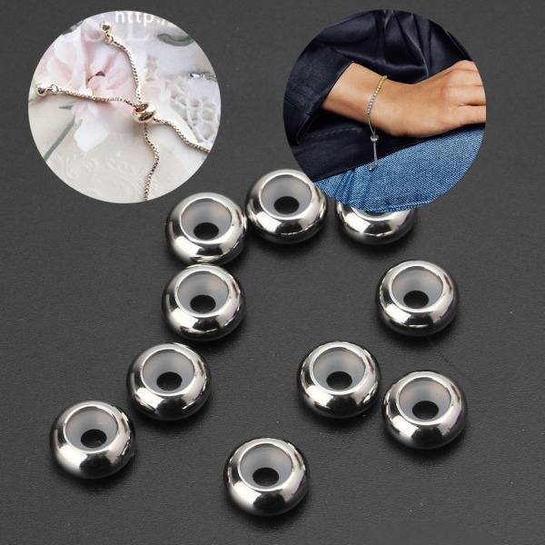 10st rostfritt stål Gummi Insert Stopper Spacer Beads för Add-a-Bead armband