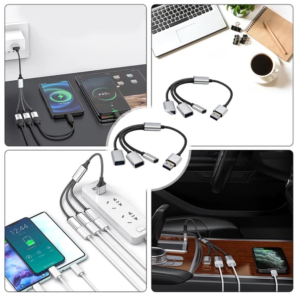 USB 2.0 Strømsplitterkabel, 1 Han til 2 Hun USB og 1 USB C Ladekabel
