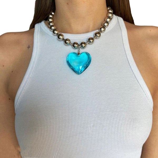 Y2K smycken Transparent kärleksform hängande halsband för kvinnor Mode Punk färg koreansk charm Estetisk hjärta halsband Lake Blue