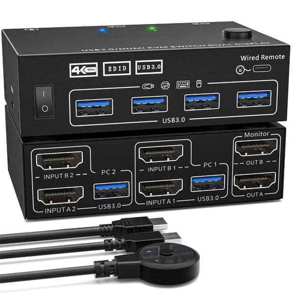 USB3.0 High Definition Multimedia Port Dobbelt Kanal KVM Switch