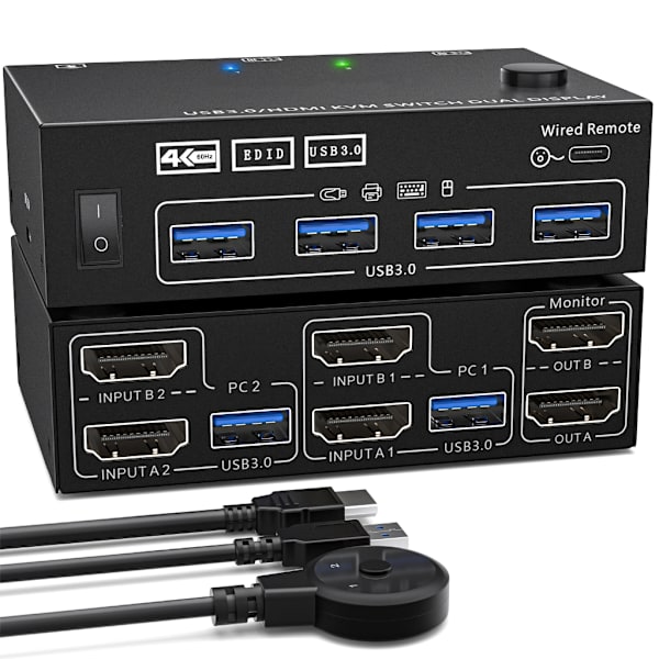USB3.0 Högupplöst Multimediaport Dubbelkanal KVM-switch