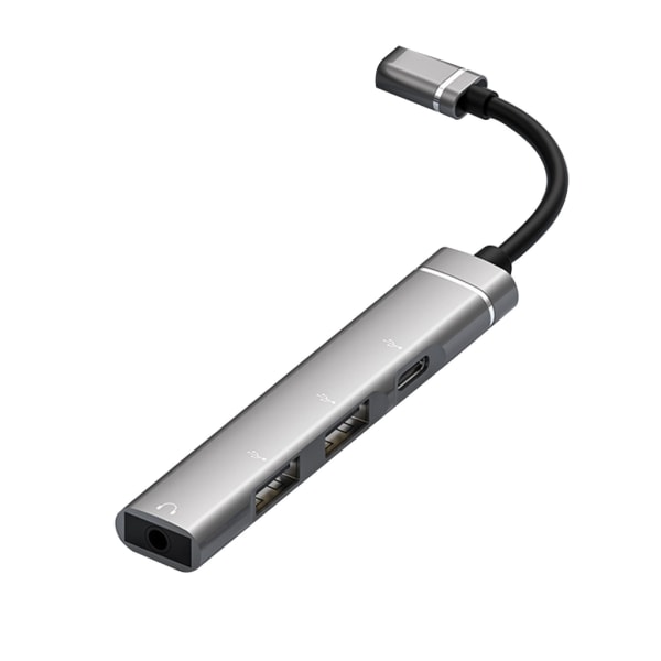 Type-C dockningsstation till 3,5 mm plugg USB2.0 TypeC HUB 4 i 1 splitter USB C-adapter för UDisk-tangentbord Gray