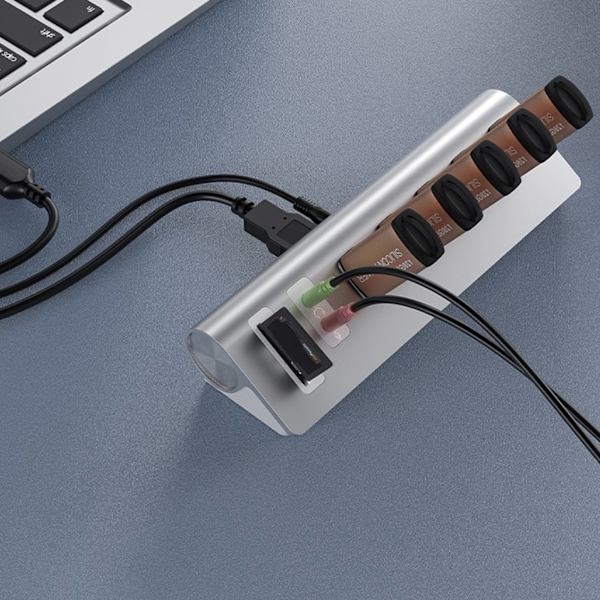 USB Hub 5-portar USB3.0 Dockningsstation Power Ljudgränssnitt SD TF Dubbel kortplats för dator PC Laptop