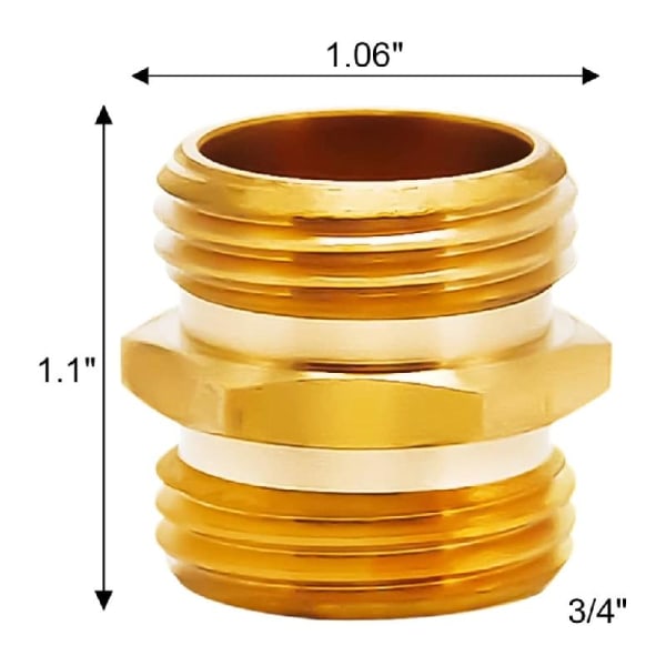 2st 3/4 tum Solid Mässing Trädgårdsslang Adapter Dubbel Hane Snabbkoppling Heavy Duty Hane till Hane slangkopplingsadapter