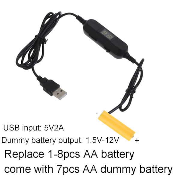 USB till 1,5V 3V 4,5V 6V 12V LR6 AM3 AA Dummy batterikabel Byt 1-8st batterier för Radio LED Light Toy Rörelsesensor