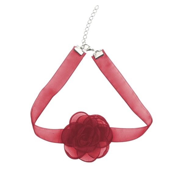 Kvinnor Blomkrage Choker Tyg Blomma Halsband Konstgjorda Flower Choker Garn Material Tyg Tillbehör för kvinnor Red