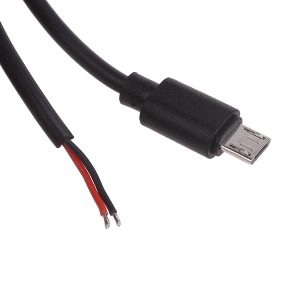 Mikro- USB hane-kontaktkabel 13 fot 5V 3A 22AWG 2 ledningar Power Pigtail-kabel DIY-svart Straight head