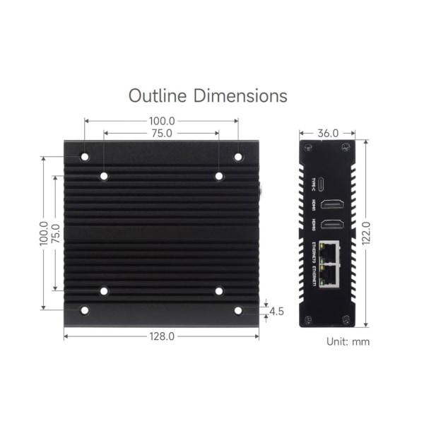 NAS multifunktionell minidator designad för Raspberry Pi Module 4 (ingår ej), nätverkslagring, 2xSSD-platser