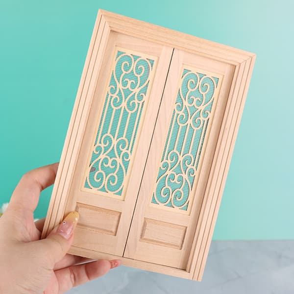 Umalede Miniature Træ Dobbelt Dør Til DIY Dukkehus Modeller