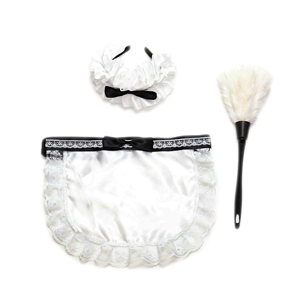 3 st Franska hembiträdesdräkter för kvinnor Fjäderdammsvippa Rengöringsfjäder Dammborste Pannband Förkläde Halloween Maskerad