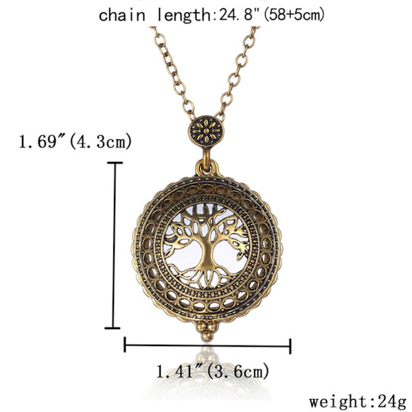 Tree of Life 4x förstoringsglas Skjutöverdel Magnethänge Halsband Mode Överdrivet Life Tree Sweater Chain Halsband