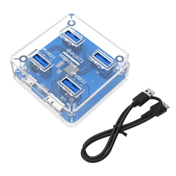 Transparent USB C Hub 4 Portars Expansion Med Strömförsörjning USB3.0 5Gbps Höghastighetsöverföring OTG Adapter