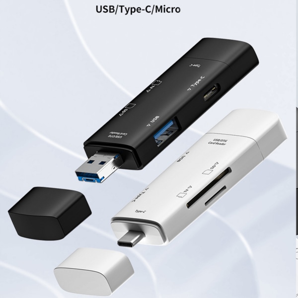 Fyra i ett USB Typ C till USB Typ C OTG SD TF minneskortläsare Adapter Black