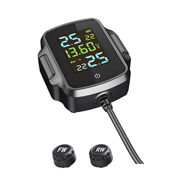 Motorcykel Däcktrycksövervakningssystem LCD-Display 2 Externa Sensorer