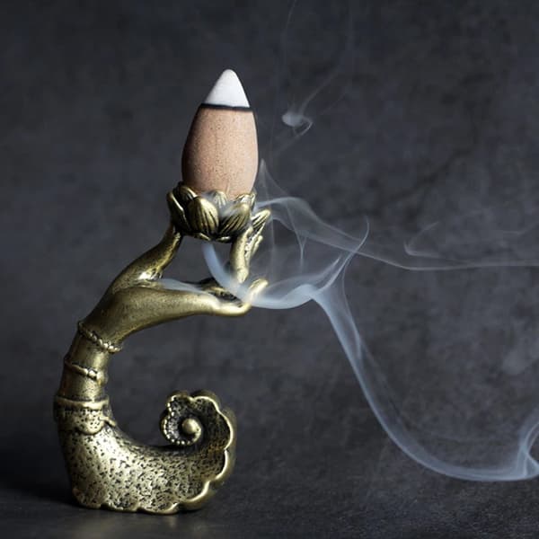 Koppar Buddha Hand Lotus Backflow Rökelse för Burner Aromaterapi Hållare