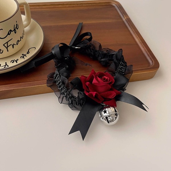 Gotisk Elegant Stor Rose Blomma Nyckelbenskedja Halsband med Bell Kvinnor Bröllop Brud Sexig Justerbar Choker Y2K smycken