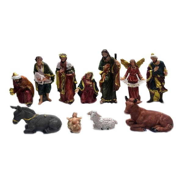 11 st Jesus Julkrubba Staty Julkrubba Set Harts Wisemen figurer för Holiday Church Heminredning