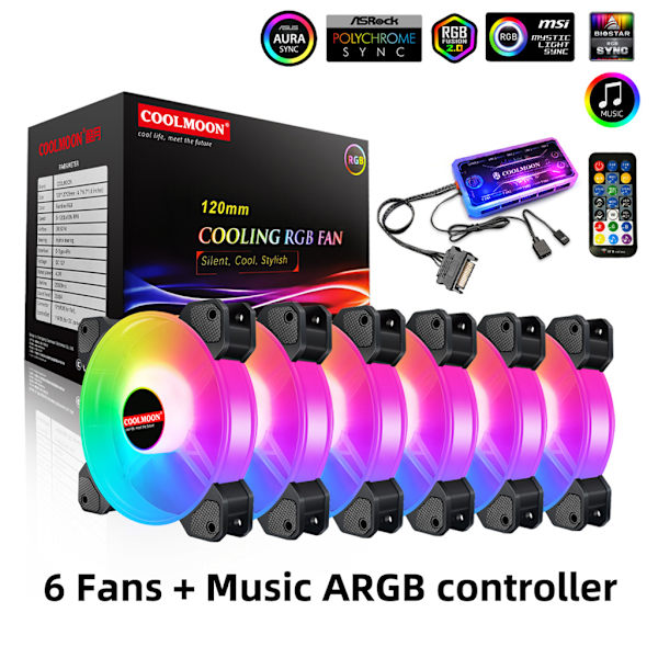 Computer PC blæser Aura Sync Support Juster RGB køleblæser 120mm Støjsvag Kontrol Computer Køling RGB til Kabinetblæsere