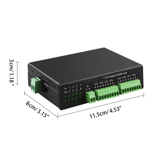 RS485 Hub 8-Channel RS485 Splitter 8-Port 485 Sharer Splitter 1 In 8 Out Industrial Grade Isolated Support 152,2 Kbps