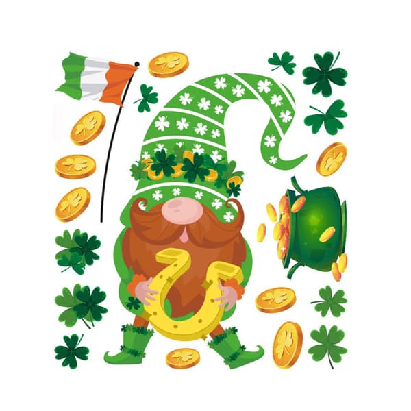 Patrick's Day Wall Sticker Clover Gnome Window Clings Decals Irish Sticker Decor D