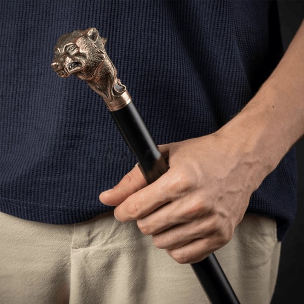 Wolf Head Lyx Walking Stick Män Lyx Walking Cane Travel Dekorativ Walking Stick 36 Inches Wood Walking Pole Present