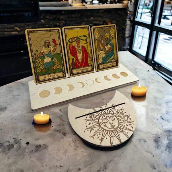 Hållare för tarotkortstativ av trä Månfaser Altarbas Månform och rektangelkort Hållare för häxspådomsverktyg Black 1