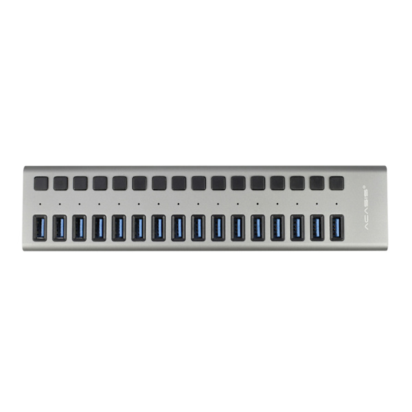Acasis USB 3.0 Hub 16 Portar Strömadapter med Individuell LED Indikeringslampa Strömbrytare Slim Bärbar för PC/Laptop