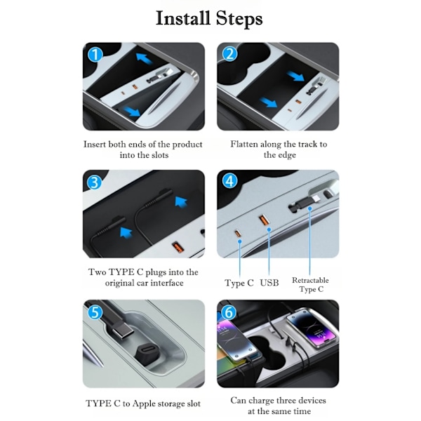 USB Hub Portar Hög Hastighet Handskfack Dockningsstation Adapter Splitter för