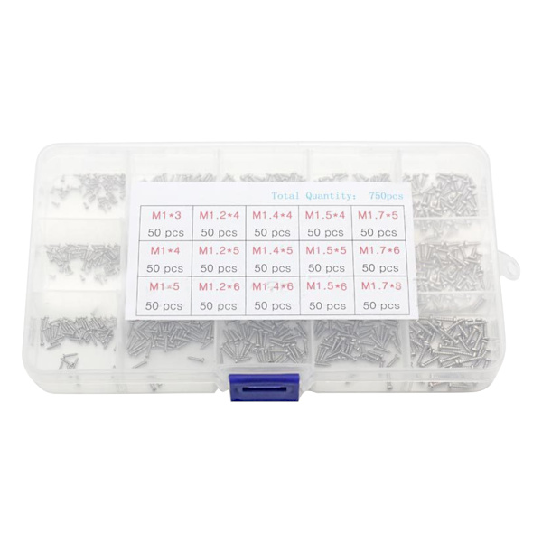 Mini Screws Set 750 Pieces Micro Screws Set Små skruvar Självgängande skruvar Små miniskruvar Kit för reparationsglasögon