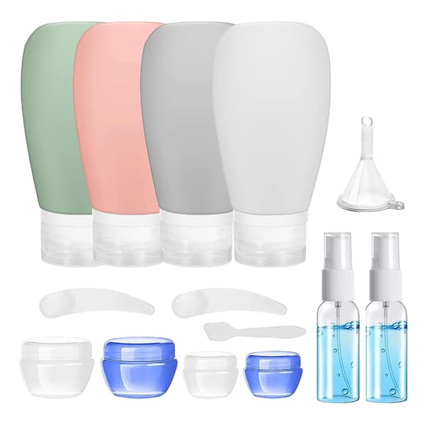 Påfyllningsbara plastflaskor 14 delar kit för schampo, balsam och krämer