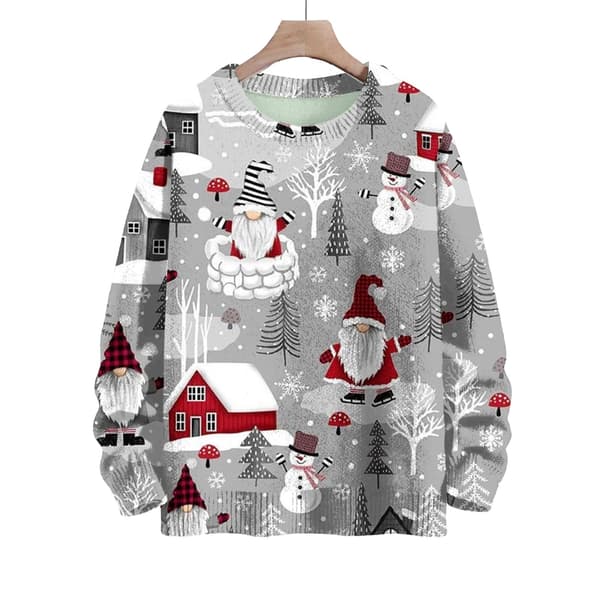 Langærmet julepullover til kvinder 3D-juleprintet pullover sweatshirt Gray XL