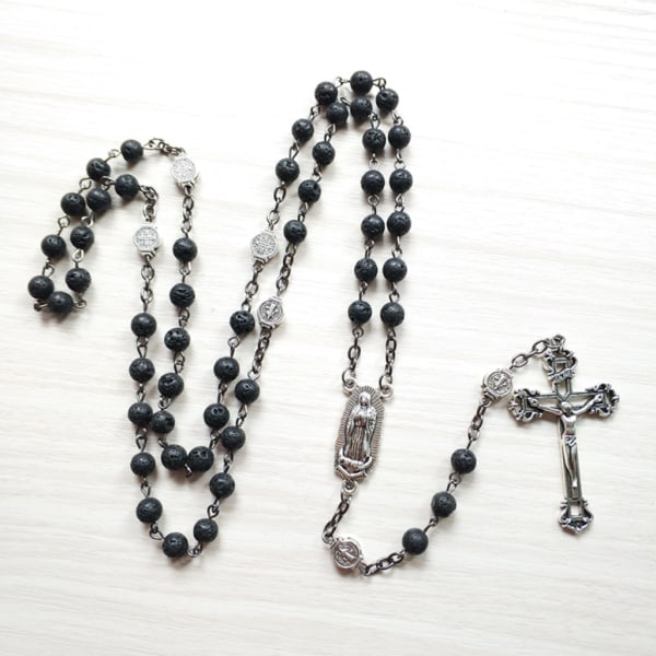 Rosary Pärlor Långt halsband med Jesus Kristus krucifix för kors katolsk bön