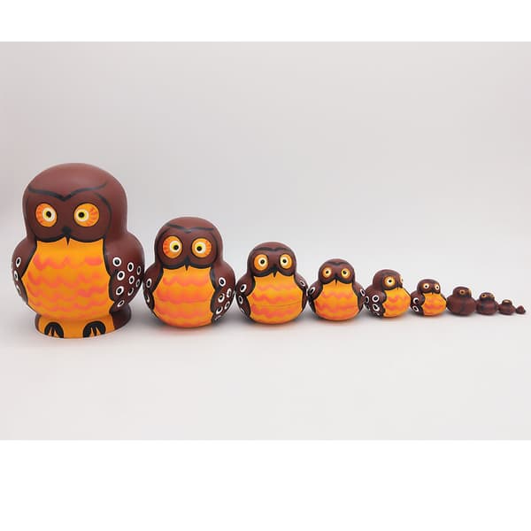 10 st tecknade stora mage form bruna uggla trä Ryssland nesting dockor Matryoshka