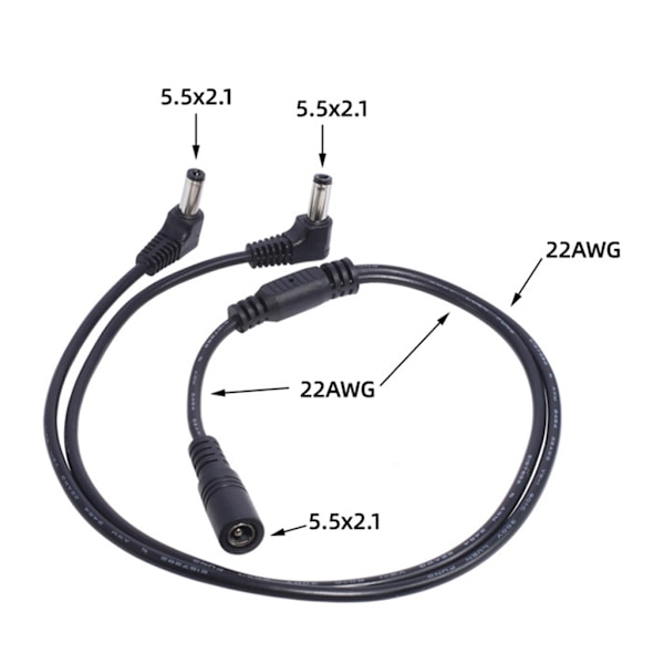 Power 1 hona till 2 vinklad hanvägsdelare Adapter Anslutning Pluggkabel 5,5 mmx2,1 mm 12V För CCTV-kamera LED-remsa