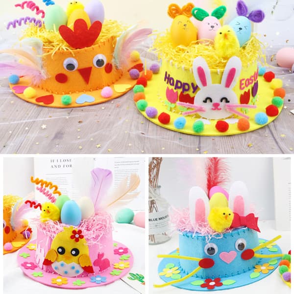 Barn DIY Easter Non Woven Stoff Hat Kit Bunny Egg Material Kit Handgjord Orange