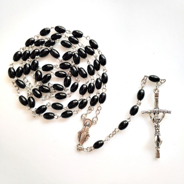 Rosenkrans pärlor Halsband med krucifix och Jesus-medalj Katolska rosenkransen Kedja Halsband Smycken Present för kvinnor Flicka Tonåring