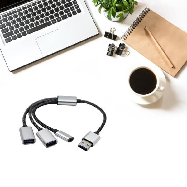 USB 2.0 Strømsplitterkabel, 1 Han til 2 Hun USB og 1 USB C Ladekabel