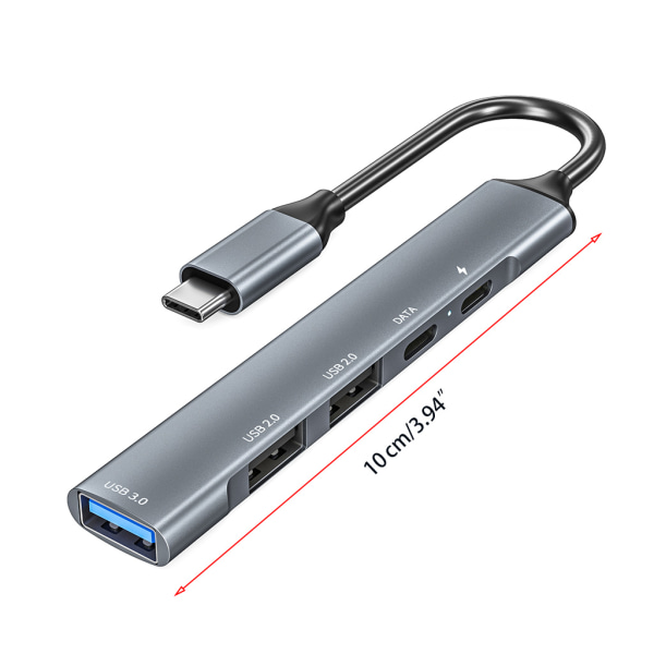 USB Hub 3.0, 5 i 1 typ C dockningsstation med 65W PD-laddning och aluminiumlegeringskropp för Windows, för Mac, Linux