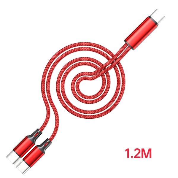 Langt USB C til 2 USB C hurtigopladnings- og datakabel til flere enheder Red
