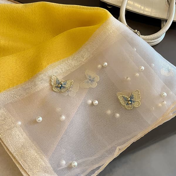 Sommerfugledesign Broderet Polyester Sjal Let Stola 3