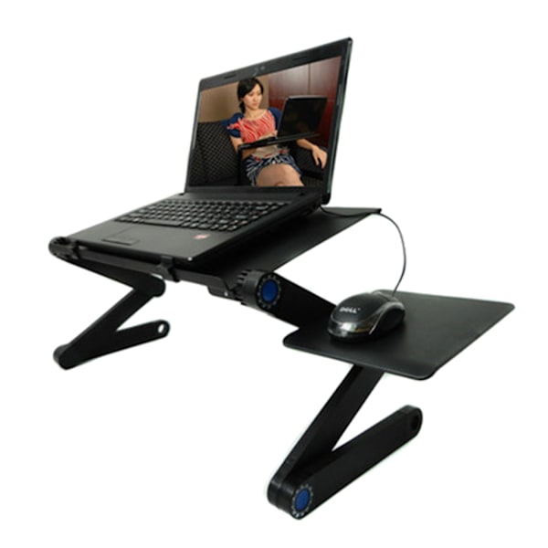 Justerbart foldbart aluminium laptopbord skrivebordsstativholder med køleventilator musemåtte til bærbar pc