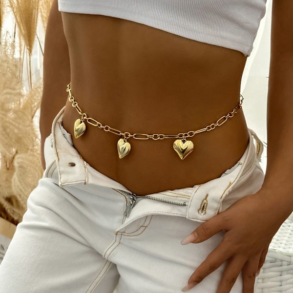 Enkellagers hjärthängande midjekedjor Summer Beach midjekedja Boho Body Chain magsmycken för kvinnor och tonårsflickor Silver