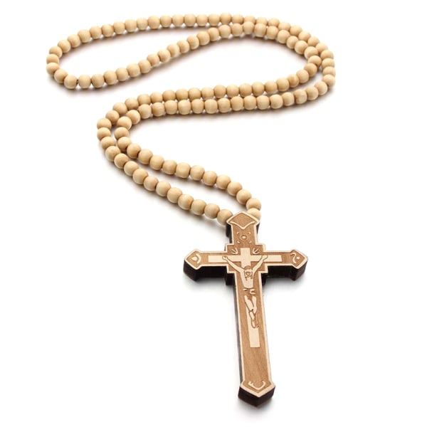 Catholic for Cross Halsband Träpärlor Rosenkrans Religiös Jesus snidade smycken C Black