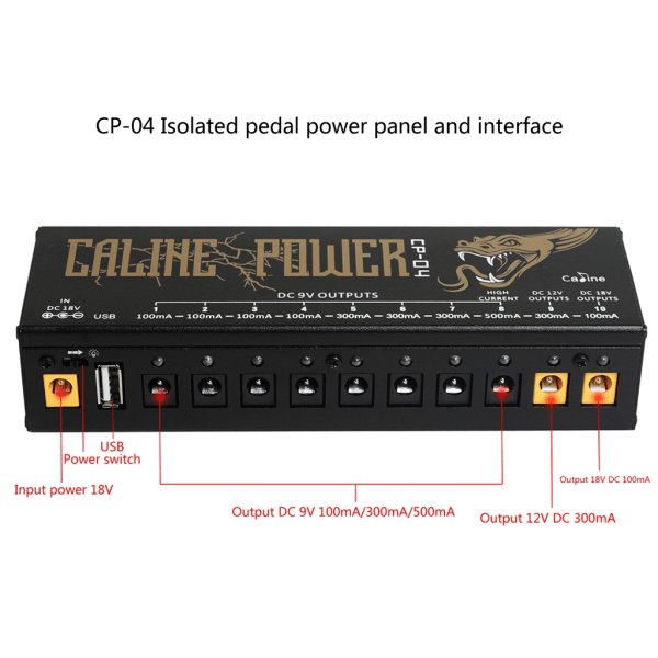 Power för gitarreffektpedal 10 isolerade utgångar Power för gitarrbaseffektpedaler Lätt att använda