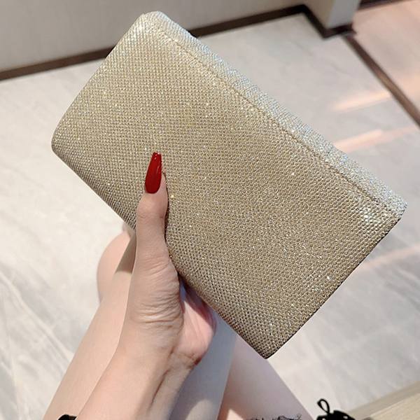 Kvällsväska Glitter Party Bröllopsväska Dam Kedja Axelrem Crossbody-väska Matchande clutchväska för bal Gold