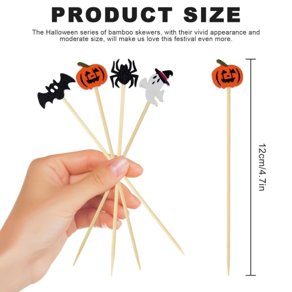 100 st Halloween pumpa Cocktails Sticks Naturlig bambu tandpetare med dekoration 12 cm Cocktails Pick för Halloween 2