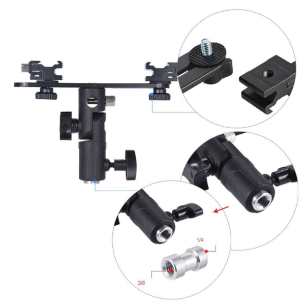 DSLR Dual Flash Bracket 2-Hot Shoe Mount Speedlight Stand Paraply Flash Holdare