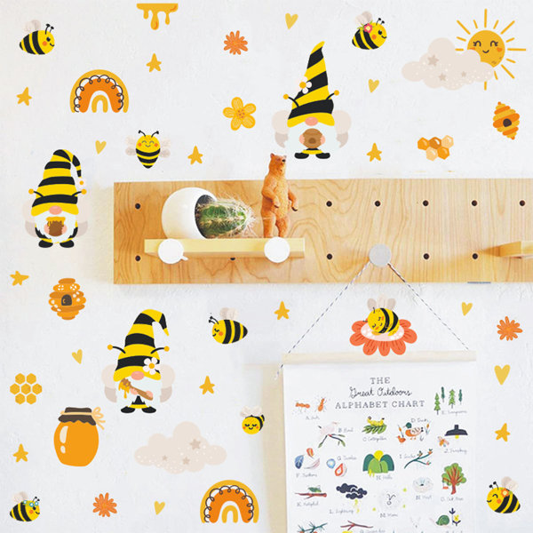 Honey Bumble Bee Gnome Window Clings Glas Väggdekaler Dekaler Dekor för våren