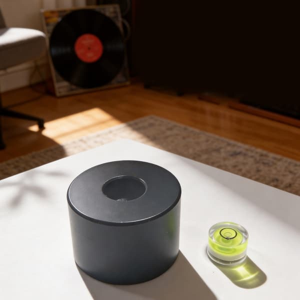 Audiophile pladevægt med niveauindikator i rustfrit ståltekstur